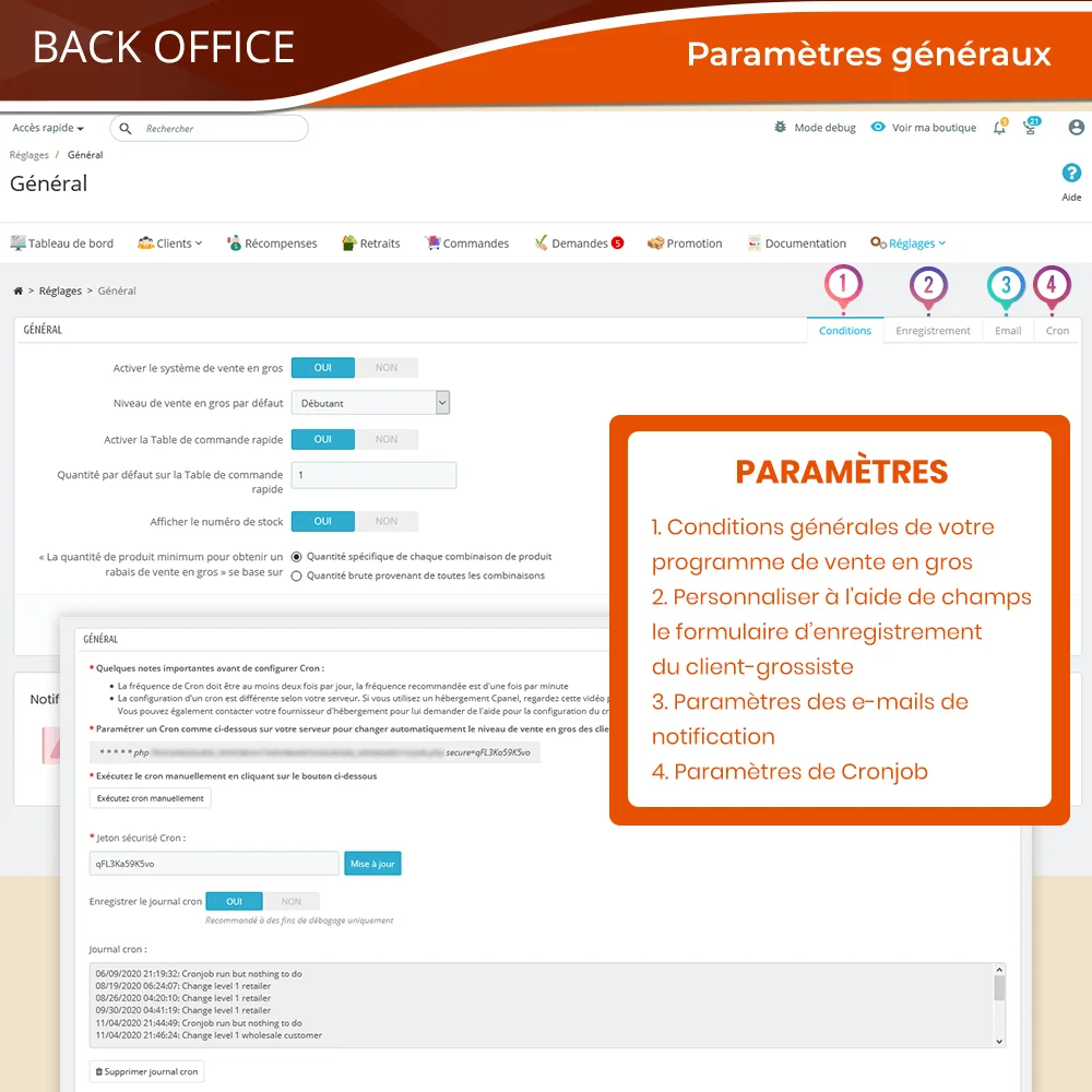 Paramètres généraux du module de vente en gros PrestaShop
