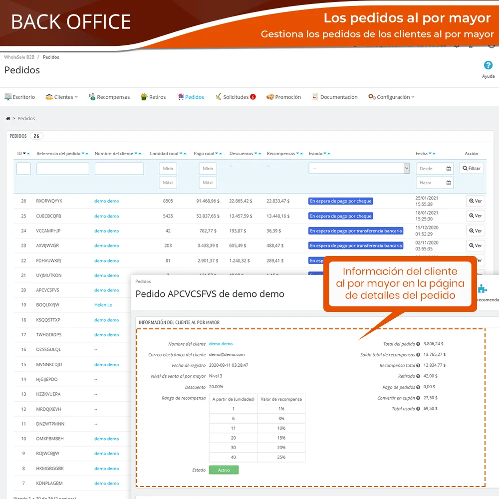 Gestionar los pedidos de clientes mayoristas
