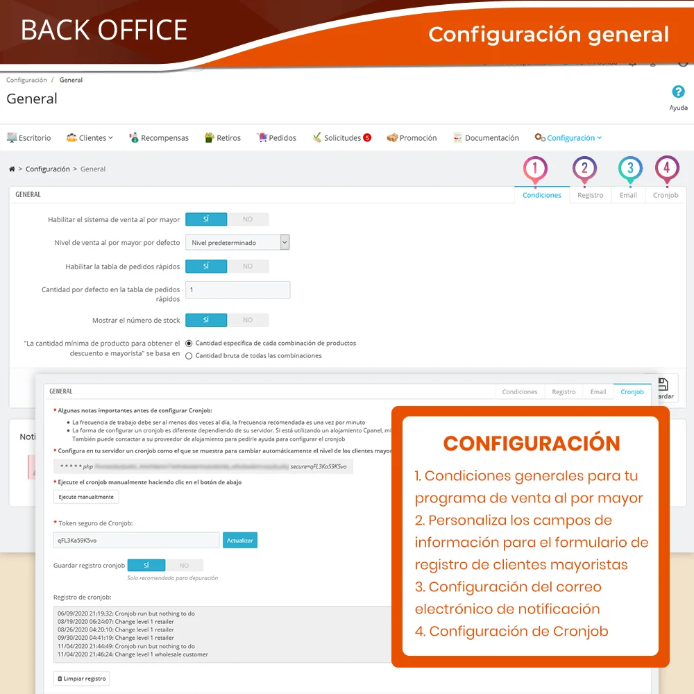 Configuraciones generales del módulo de venta al por mayor PrestaShop