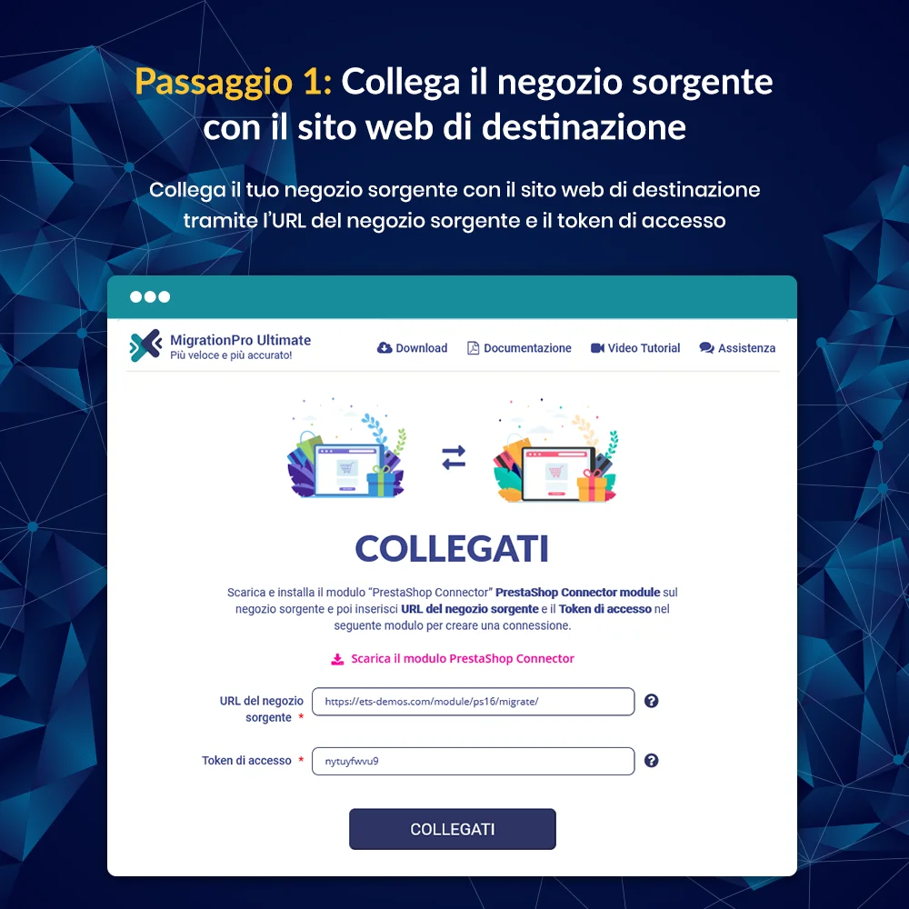 Il primo passo per migrare un sito web PrestaShop: connettere il sito di origine e il sito di destinazione