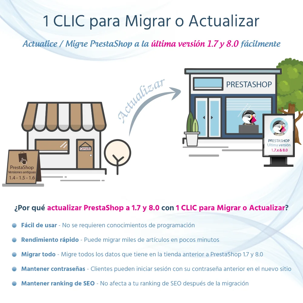 Presentamos 1 Clic para Migrar o Actualizar - una herramienta para migrar PrestaShop 1.7 a 8 Presentamos 1 Clic para Migrar o Actualizar - una herramienta para migrar PrestaShop 1.7 a 8