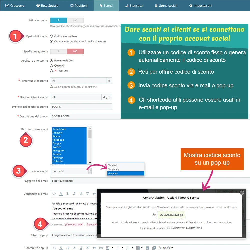 Offri uno sconto ai clienti che si collegano con il loro account social