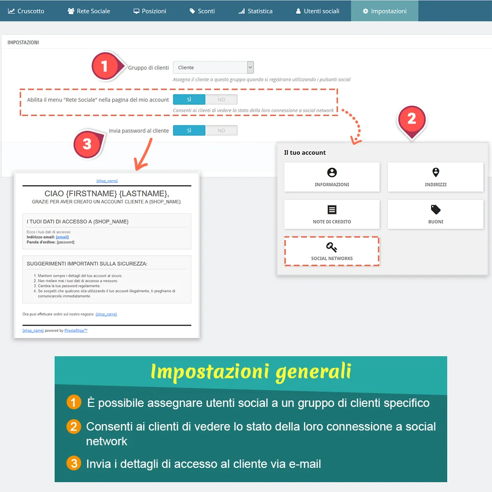 Impostazioni generali del modulo di accesso tramite social di PrestaShop