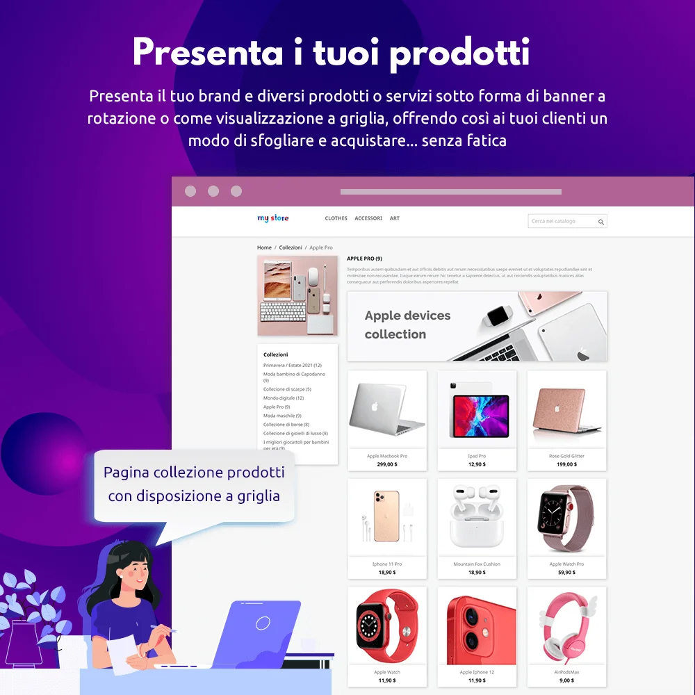 Mostra collezioni di prodotti in layout a griglia