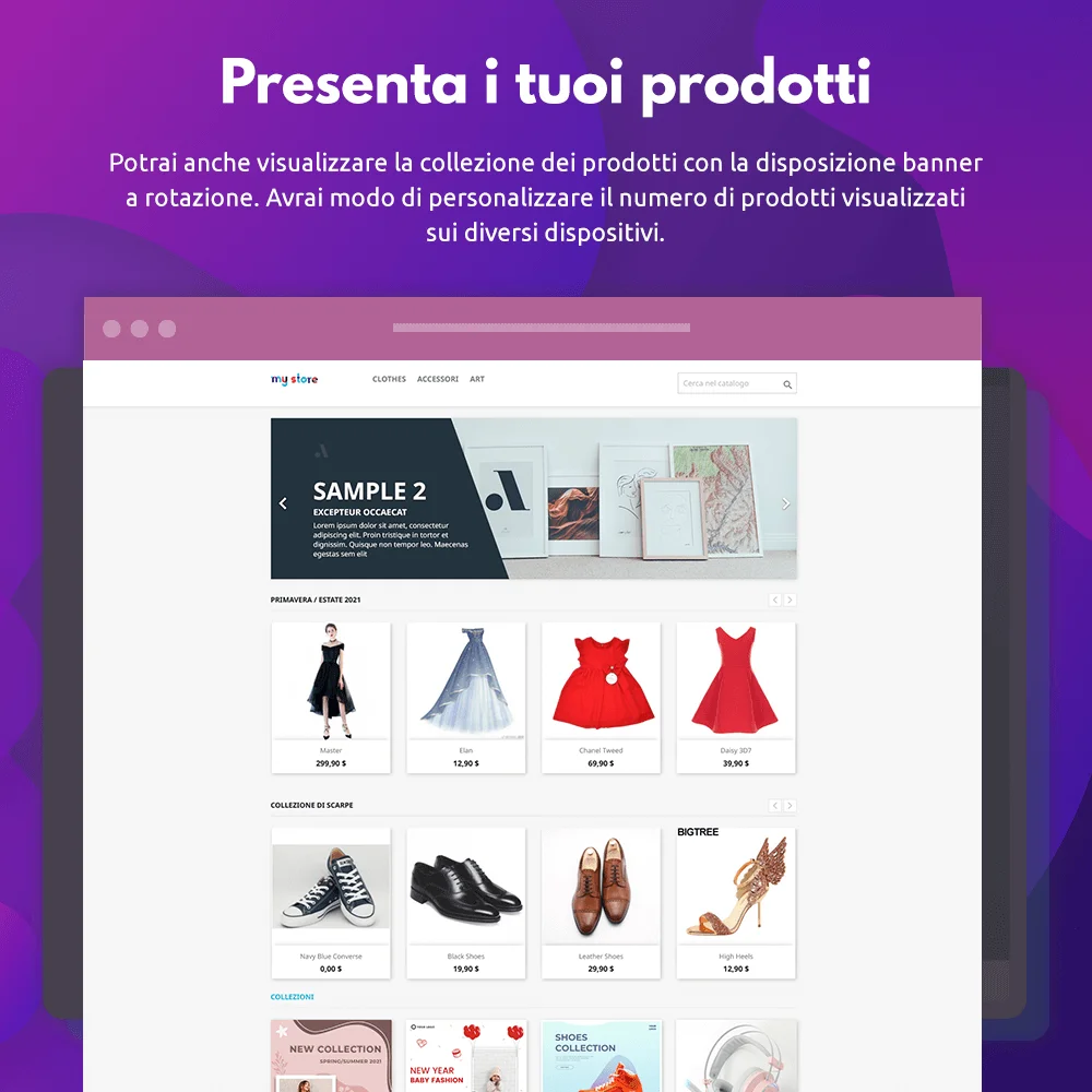 Mostra collezioni di prodotti in layout a slider carosello