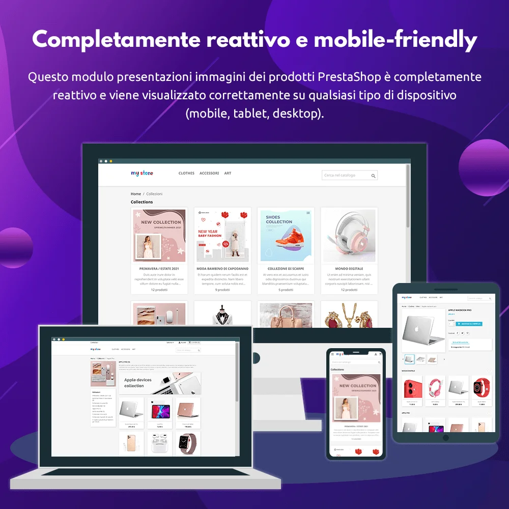 Il modulo di slideshow di immagini prodotto PrestaShop è completamente responsive e ottimizzato per dispositivi mobili