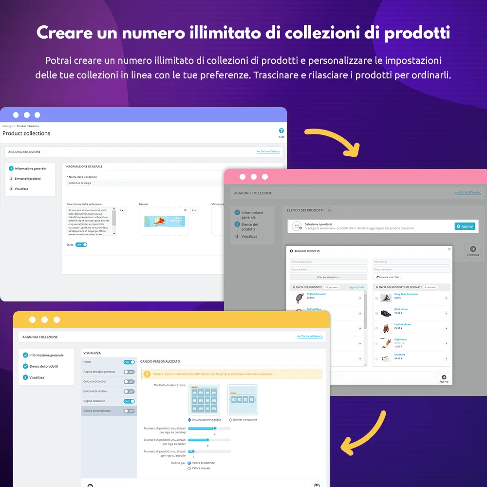 Crea un numero illimitato di collezioni di prodotti con il modulo di vetrina prodotti PrestaShop