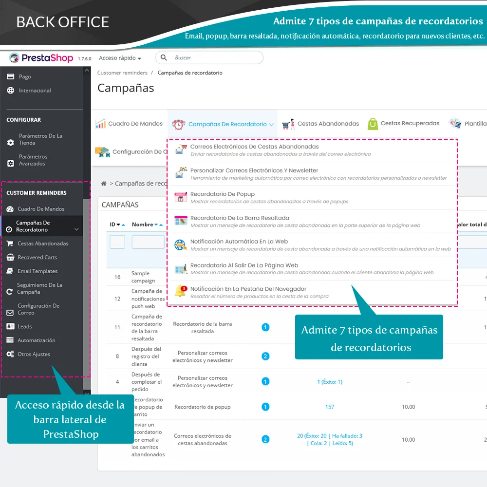 Presentación del módulo PrestaShop de recordatorio de carrito abandonado