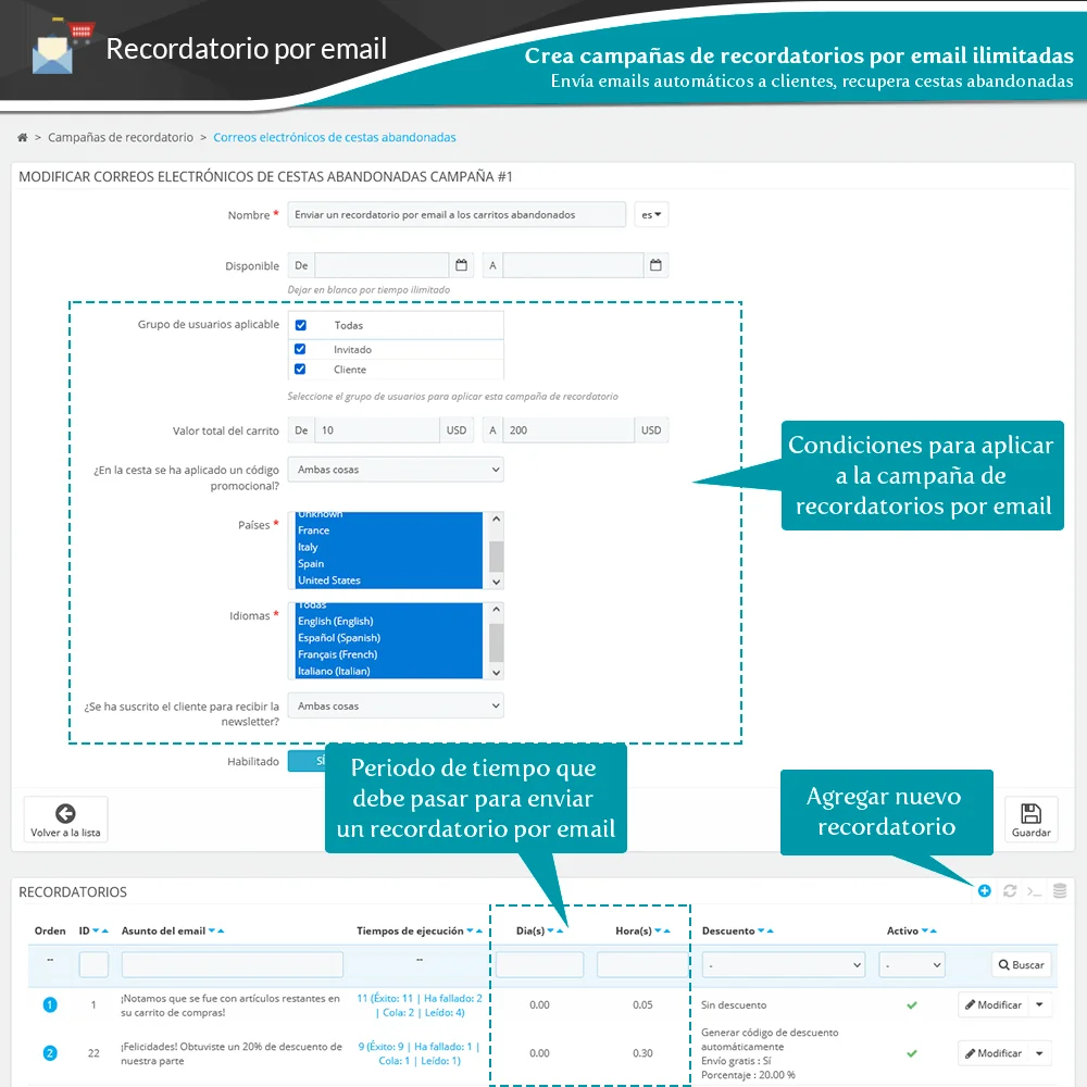 Presentación del módulo PrestaShop de recordatorio de carrito abandonado