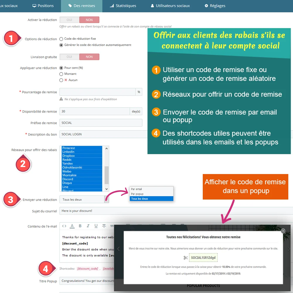 Offrez une réduction aux clients s'ils se connectent avec leur compte social
