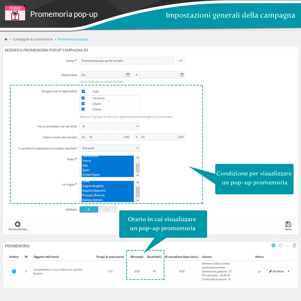 Presentazione del modulo PrestaShop di promemoria carrello abbandonato