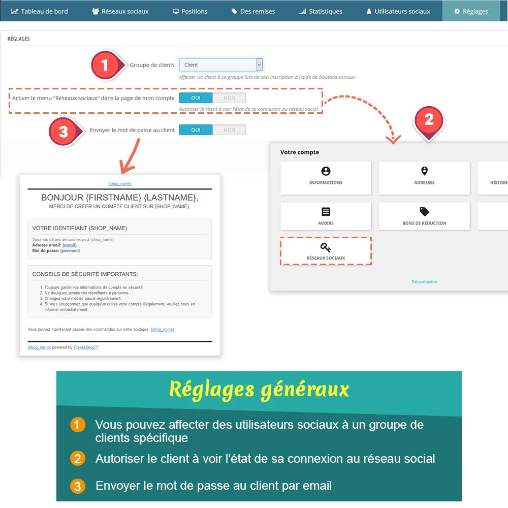 Paramètres généraux du module de connexion sociale PrestaShop