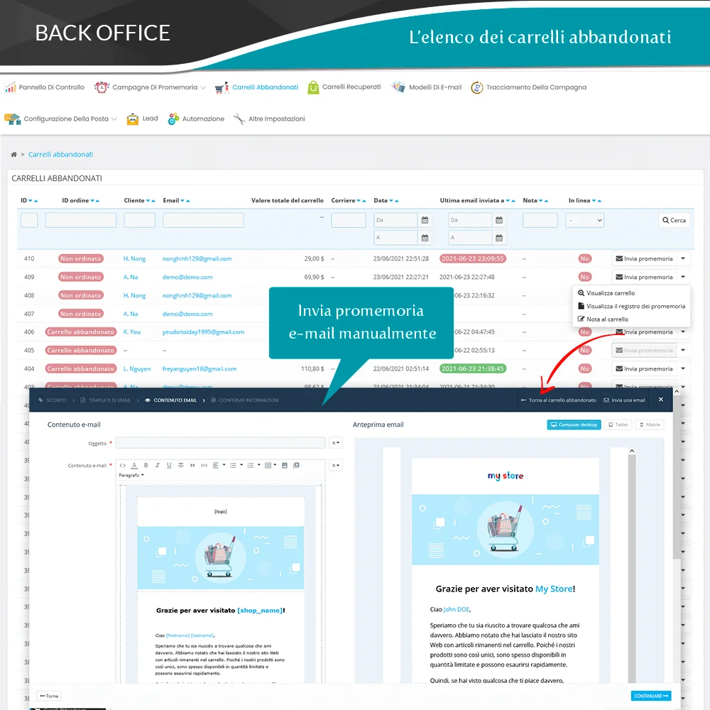 Presentazione del modulo PrestaShop di promemoria carrello abbandonato
