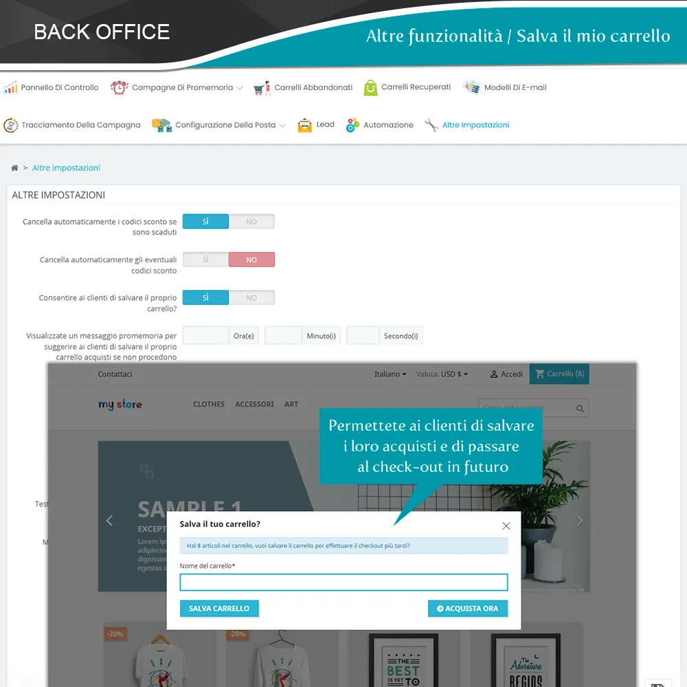 Presentazione del modulo PrestaShop di promemoria carrello abbandonato
