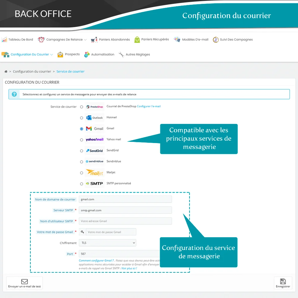 Configuration de messagerie