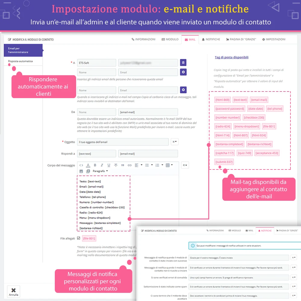 Impostazioni e-mail e notifiche