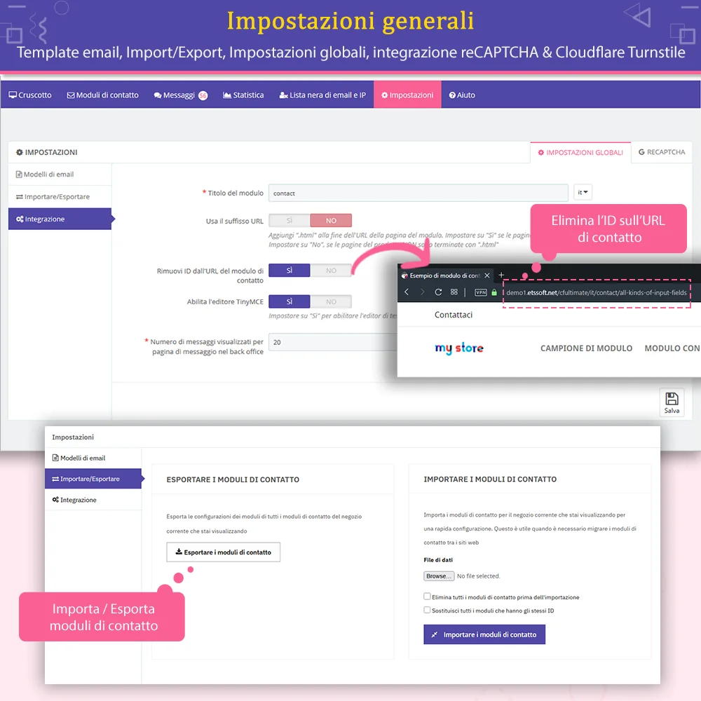 Impostazioni generali del modulo di modulo di contatto PrestaShop