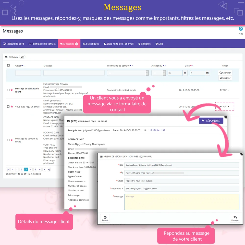 Présentation de l'onglet "Message" du module