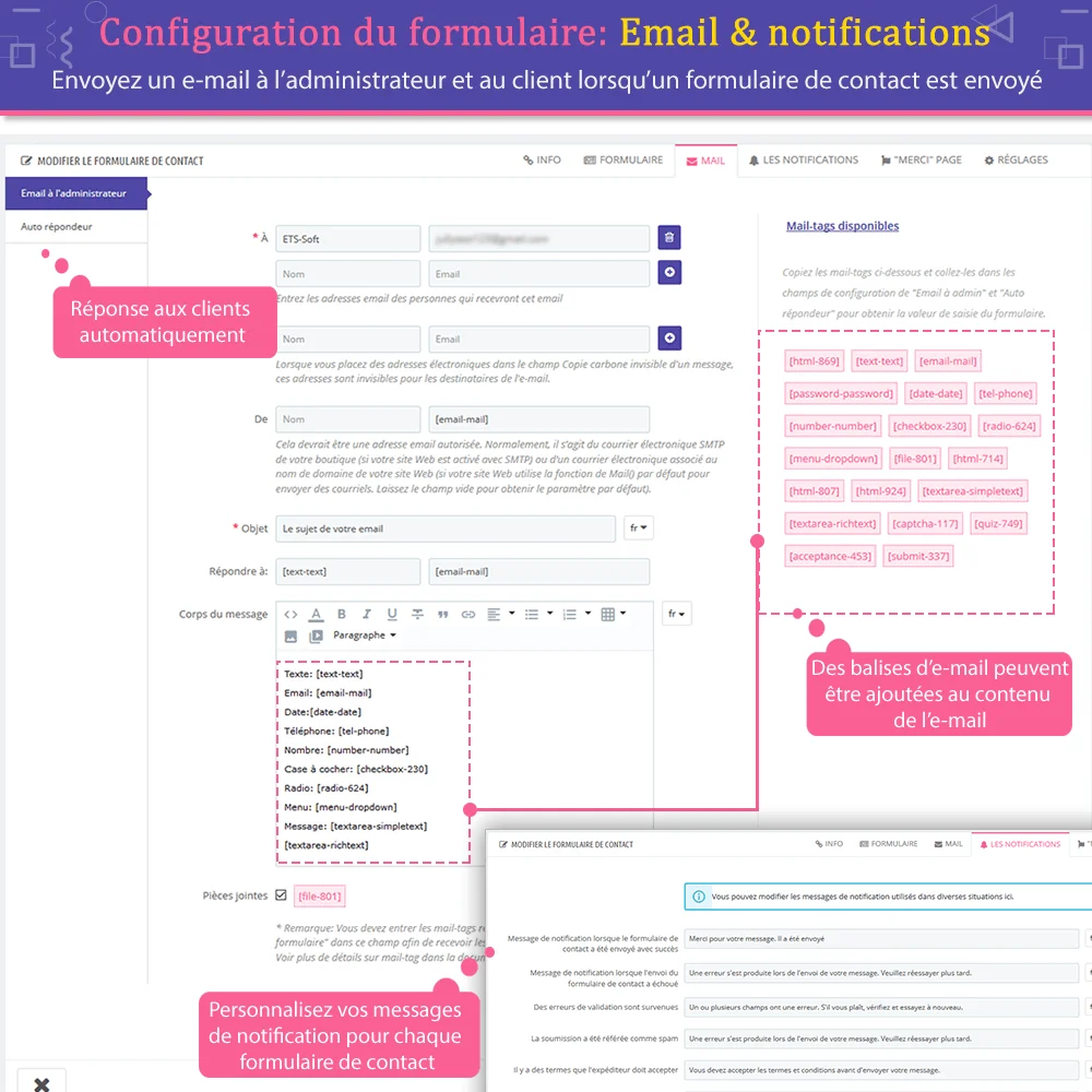 Paramètres d'e-mail et de notification