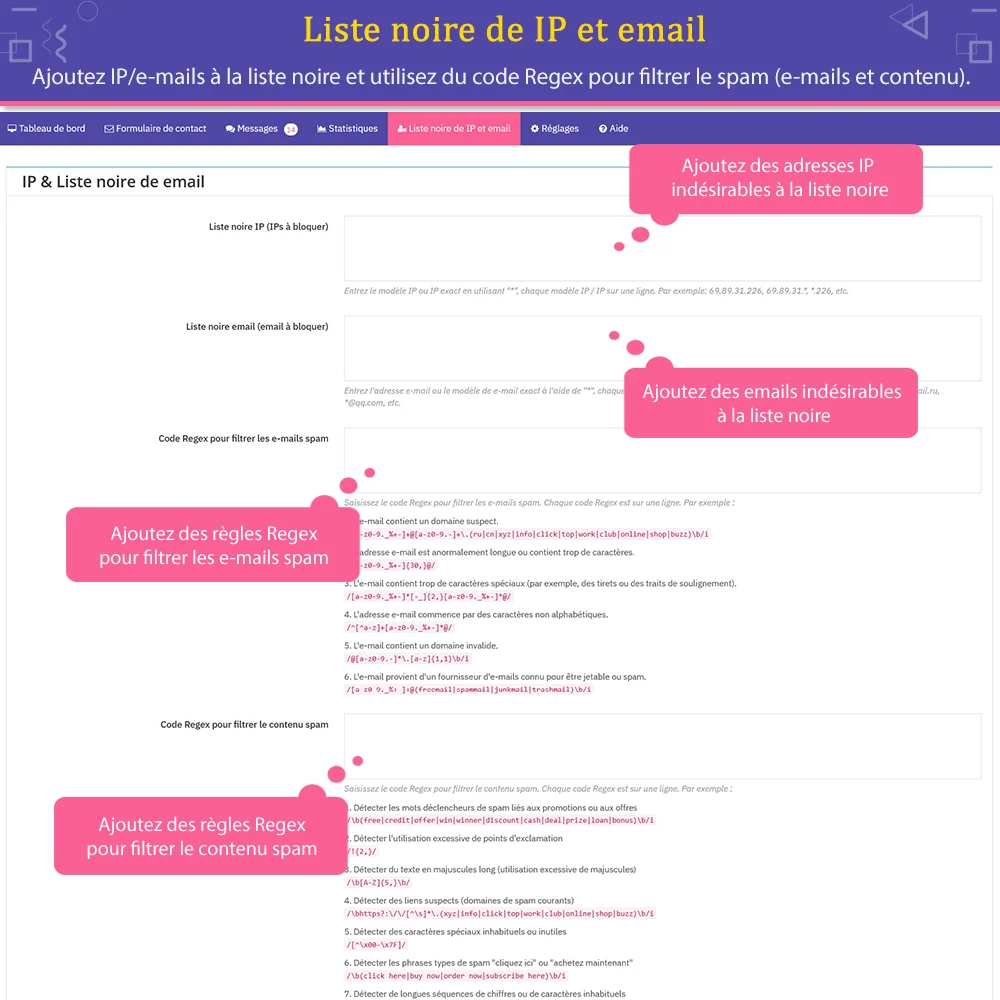 Liste noire des adresses IP et e-mails