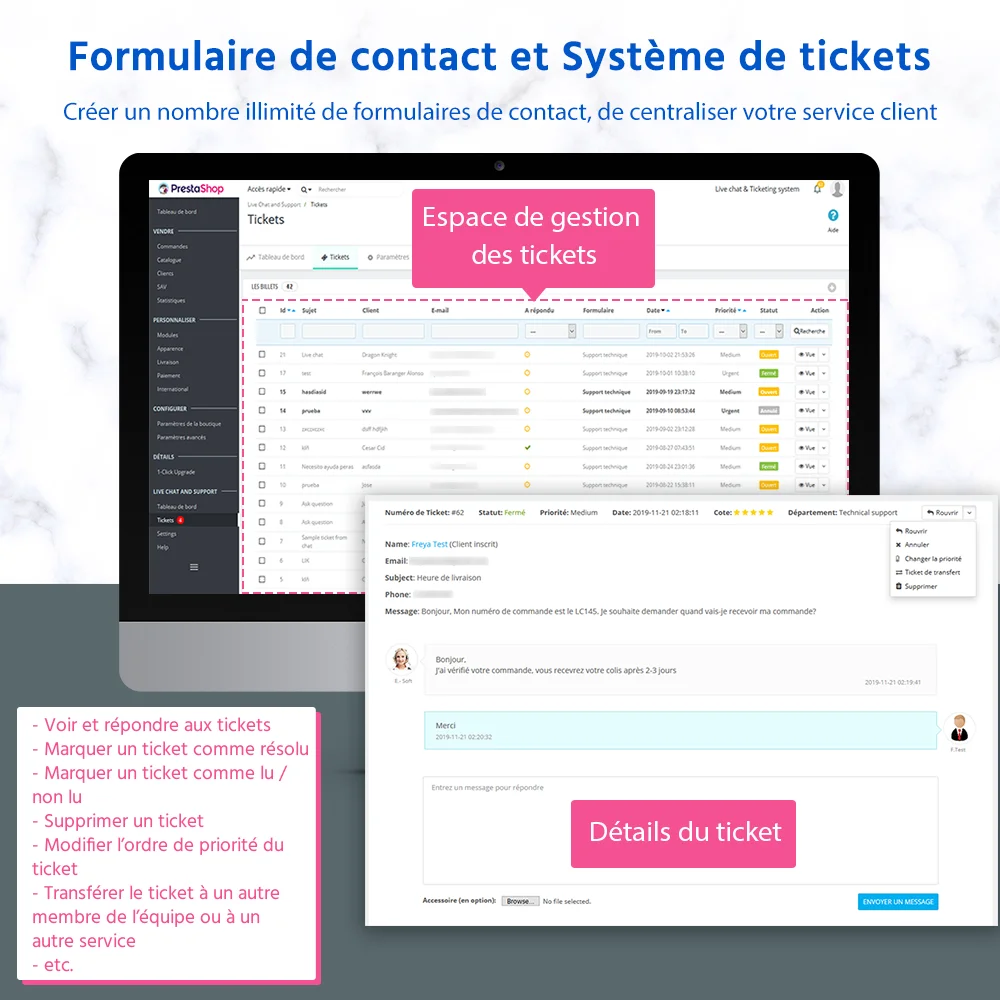 Formulaire de contact et système de ticket