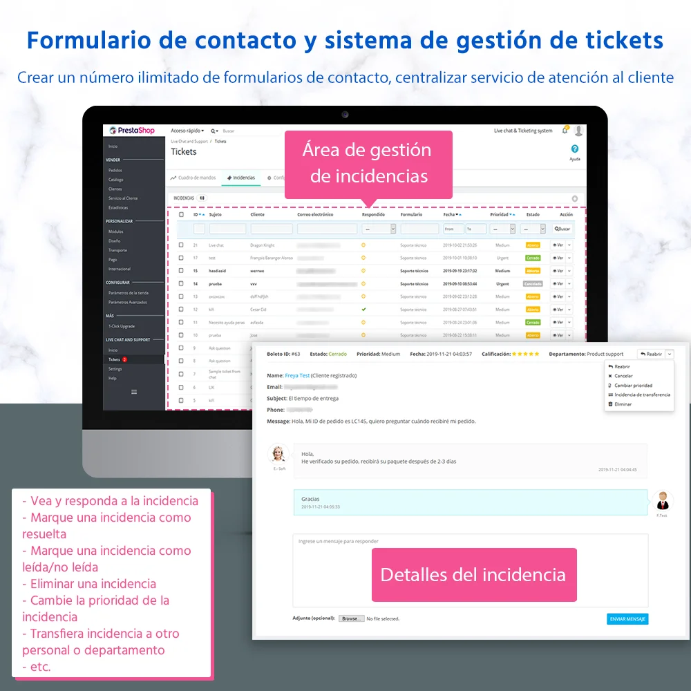 Formulario de contacto y sistema de tickets