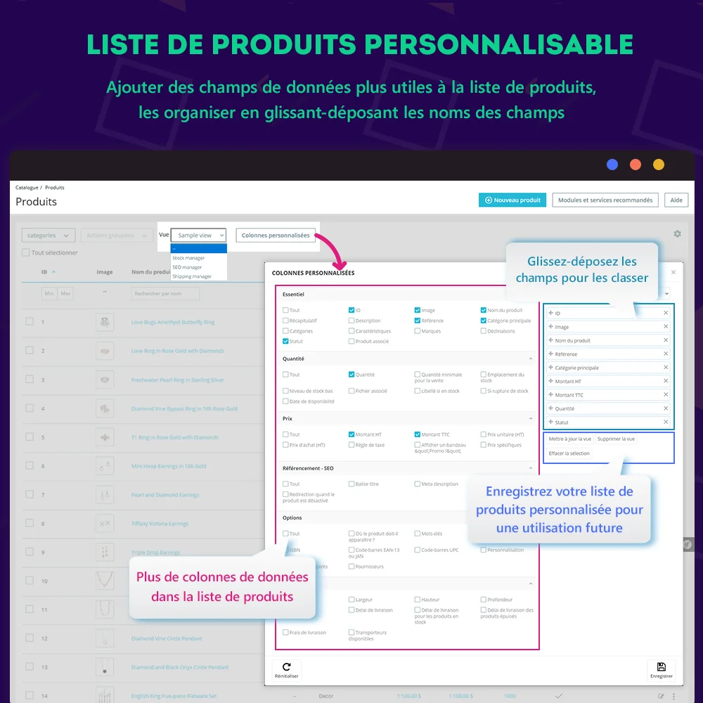 Page de liste de produits personnalisable