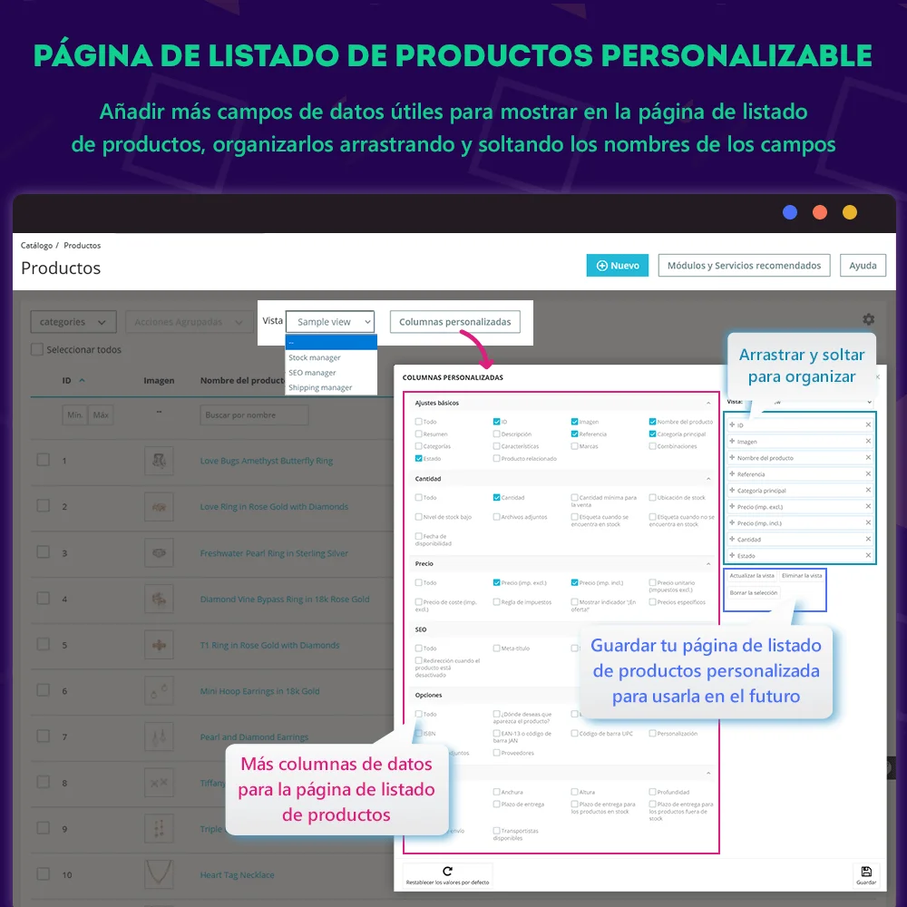 Página de listado de productos personalizable