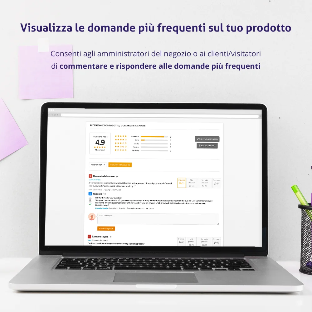 Il modulo di recensioni dei clienti PrestaShop mostra le domande frequenti sui prodotti