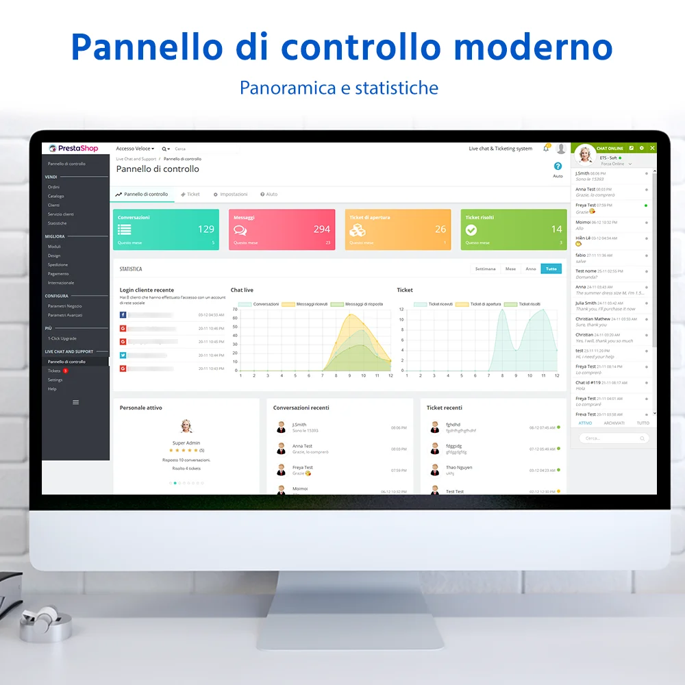 Presenta il pannello di controllo del modulo di chat in diretta di PrestaShop