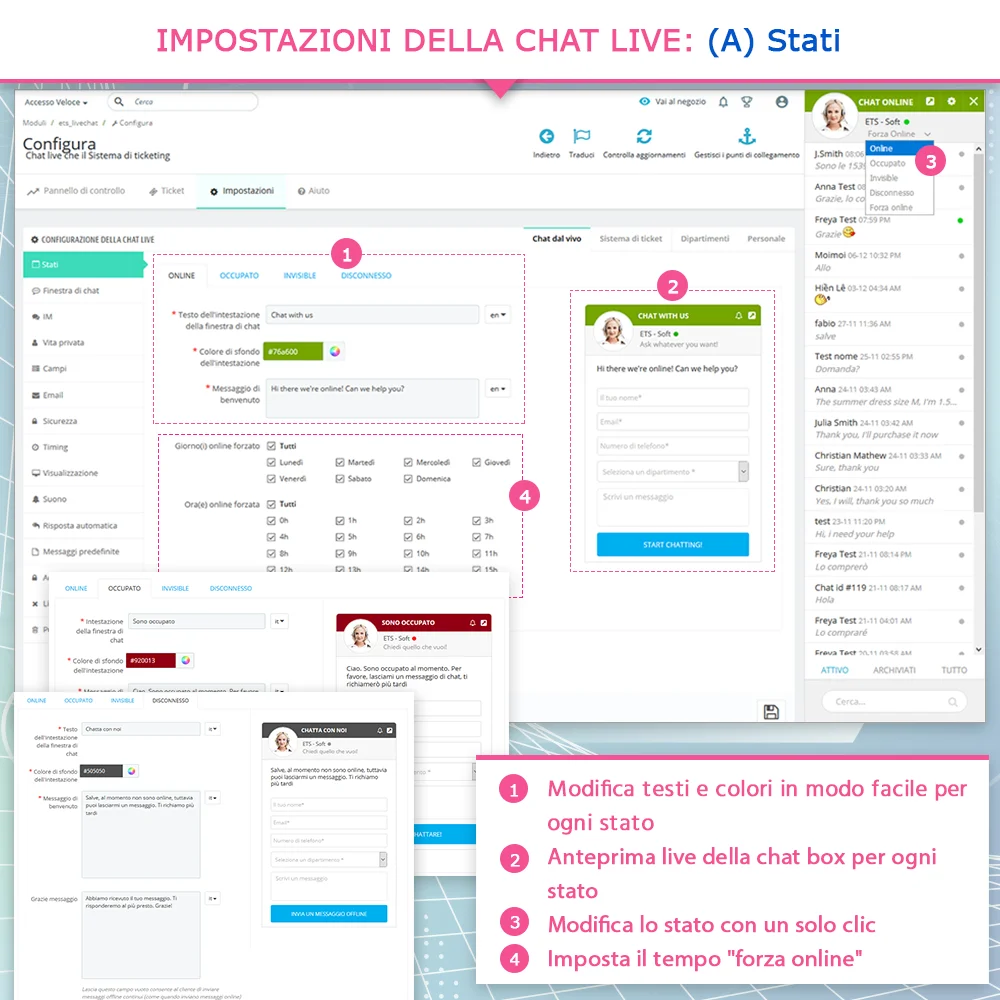 Impostazioni dello stato della chat