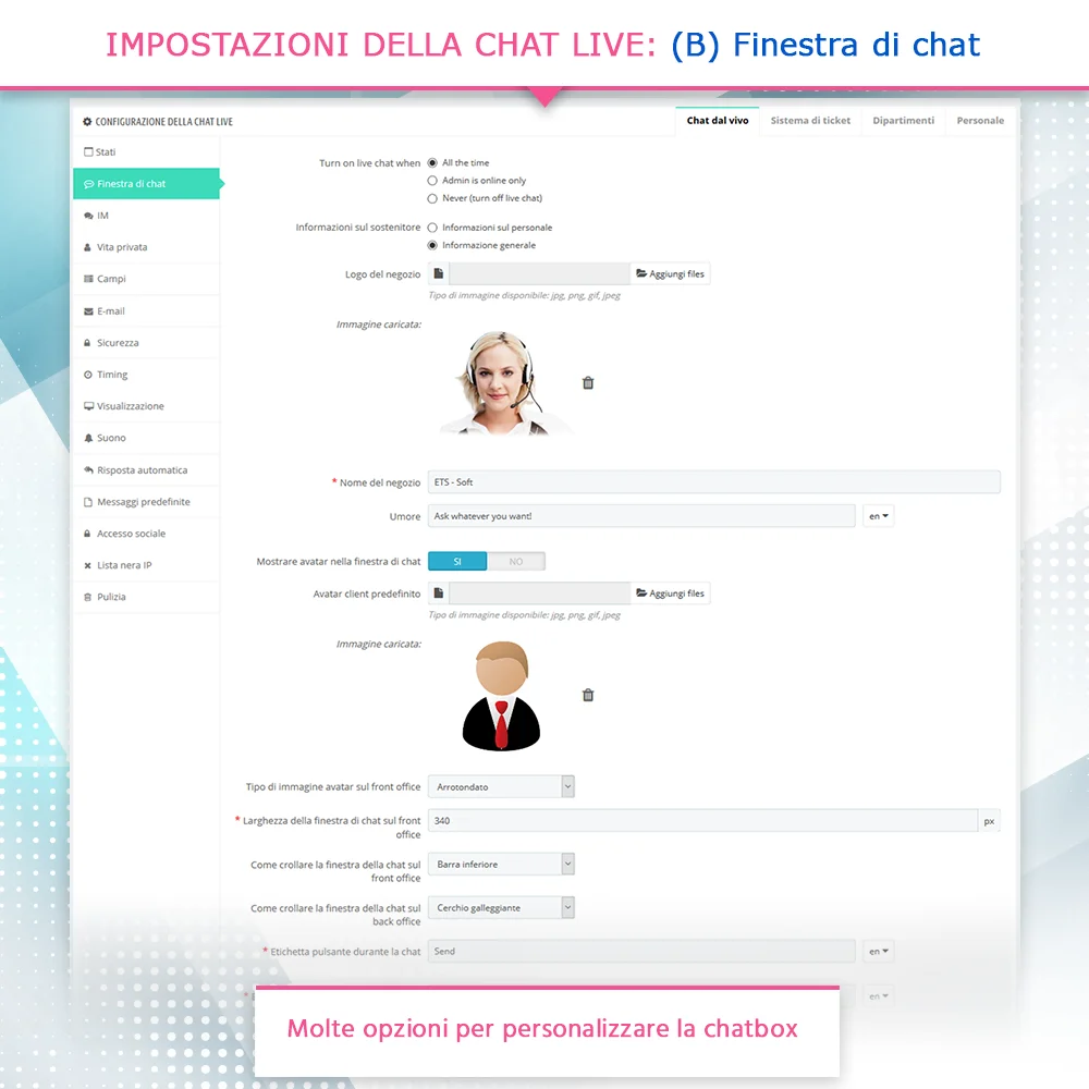 Impostazioni della casella di chat