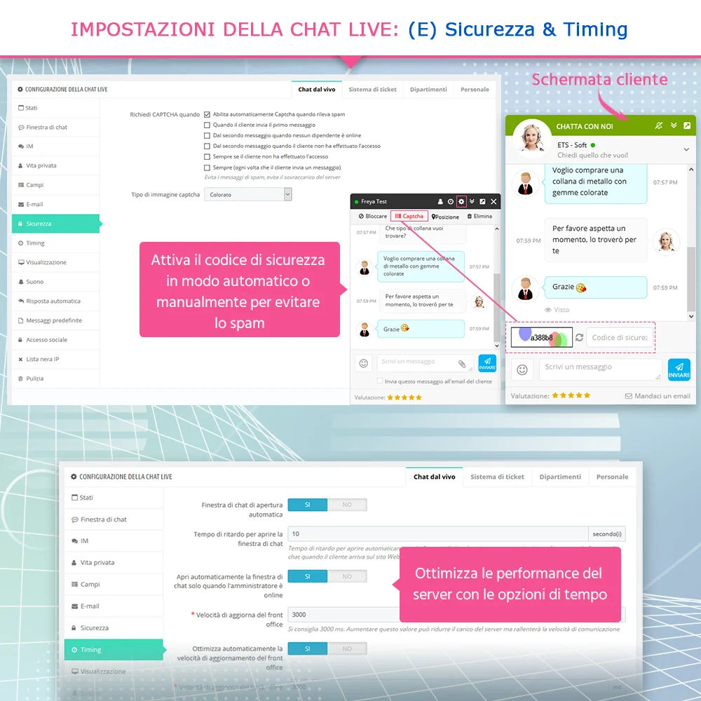 Impostazioni di sicurezza e temporizzazione