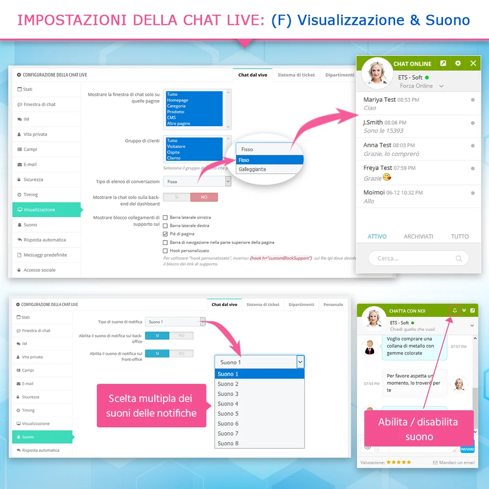 Impostazioni di visualizzazione e suono