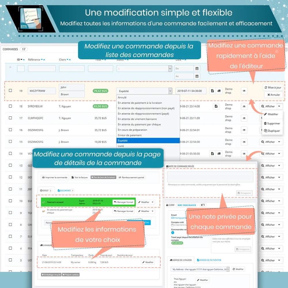 Modification simple et flexible des commandes Modification simple et flexible des commandes