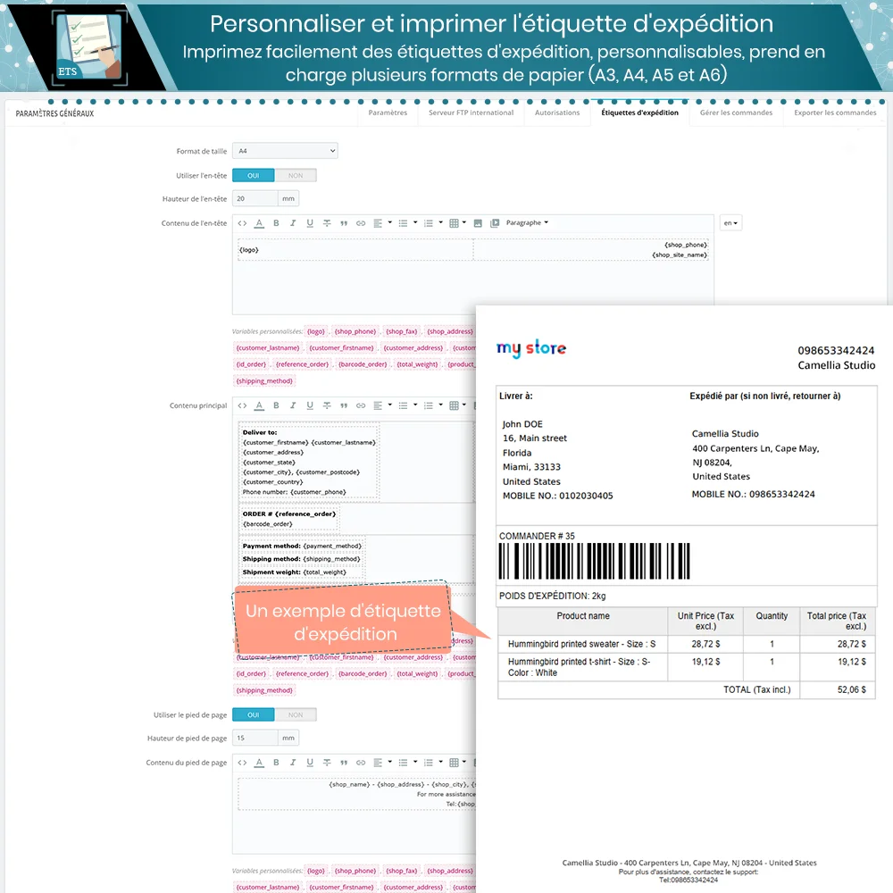 Personnaliser et imprimer l'étiquette d'expédition