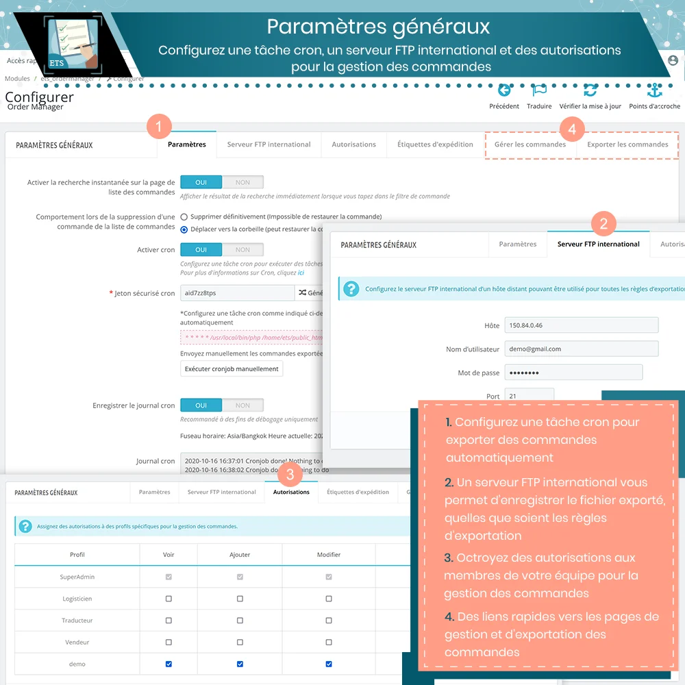 Paramètres généraux du module exporter les commandes PrestaShop