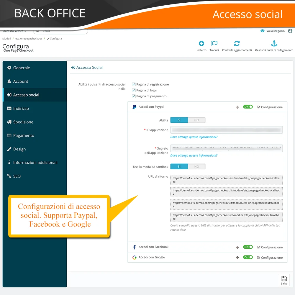 Presentazione del modulo di checkout in una pagina di PrestaShop