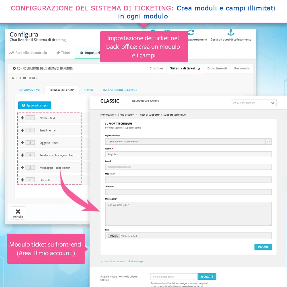 Impostazioni dei ticket: crea formulari e campi illimitati in ogni form