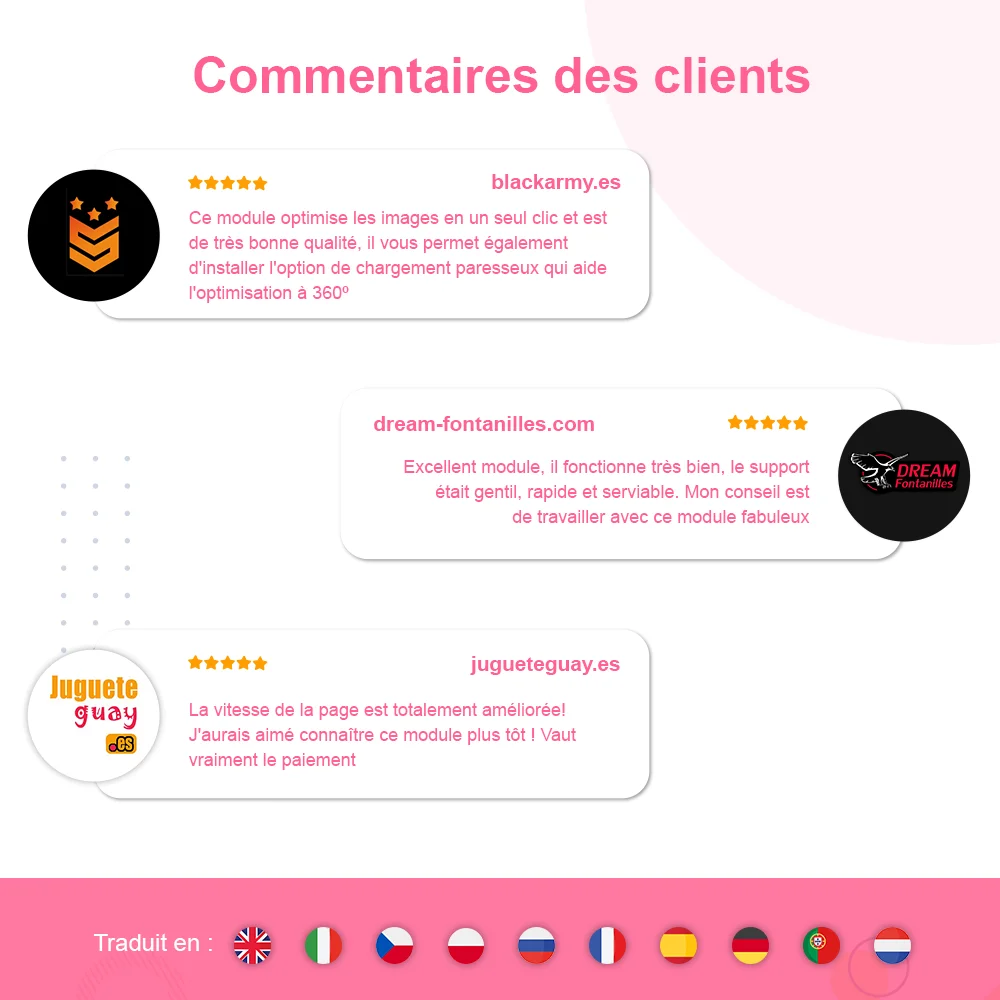 Avis des clients concernant notre module de compression d'images PrestaShop