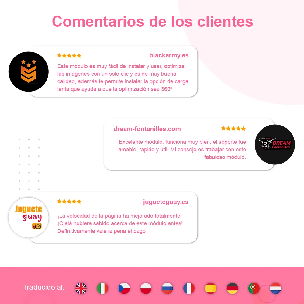Opiniones de los clientes sobre nuestro módulo de compresión de imágenes PrestaShop