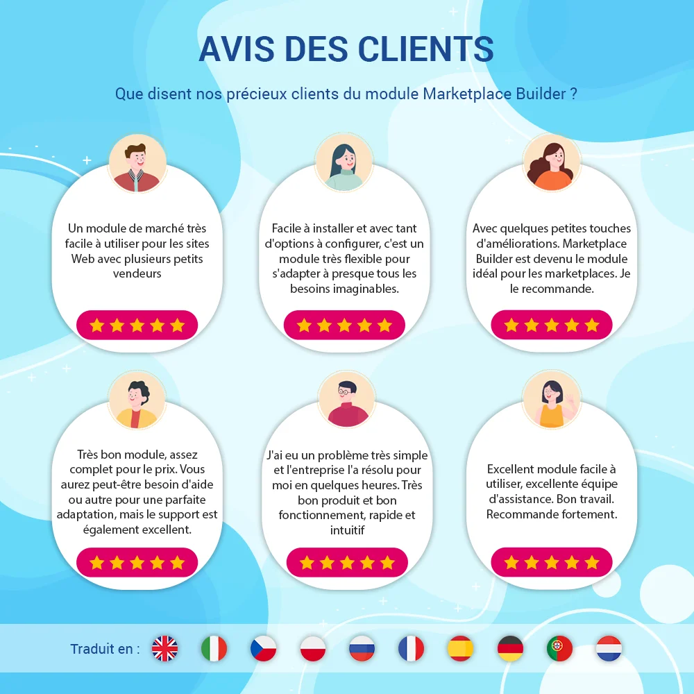 Commentaires des clients concernant notre module de marketplace PrestaShop