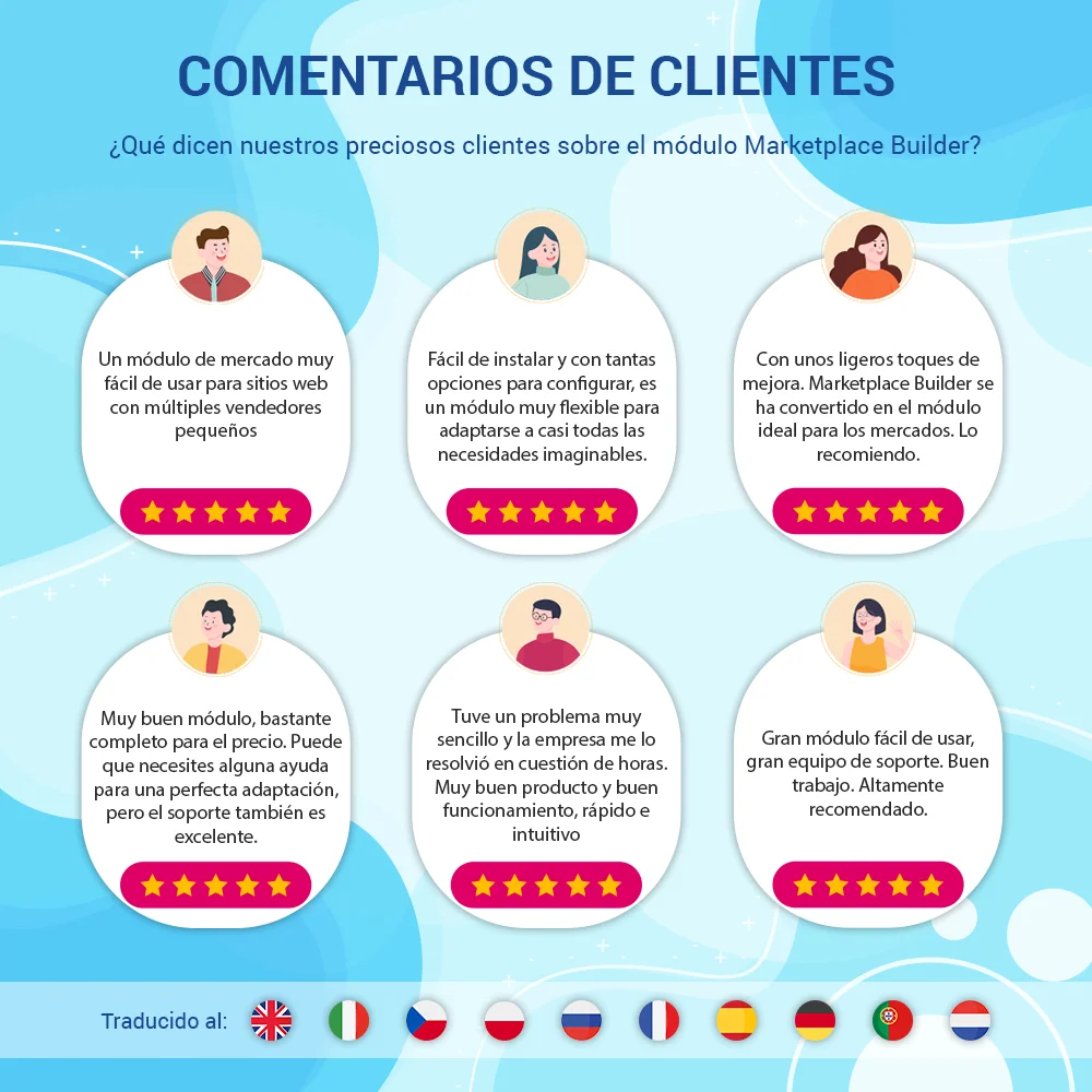 Opiniones de los clientes sobre nuestro módulo de marketplace PrestaShop
