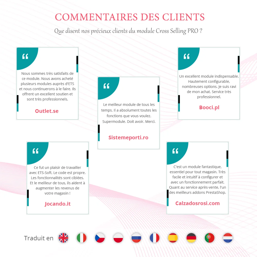Commentaires des clients sur notre module de vente croisée PrestaShop