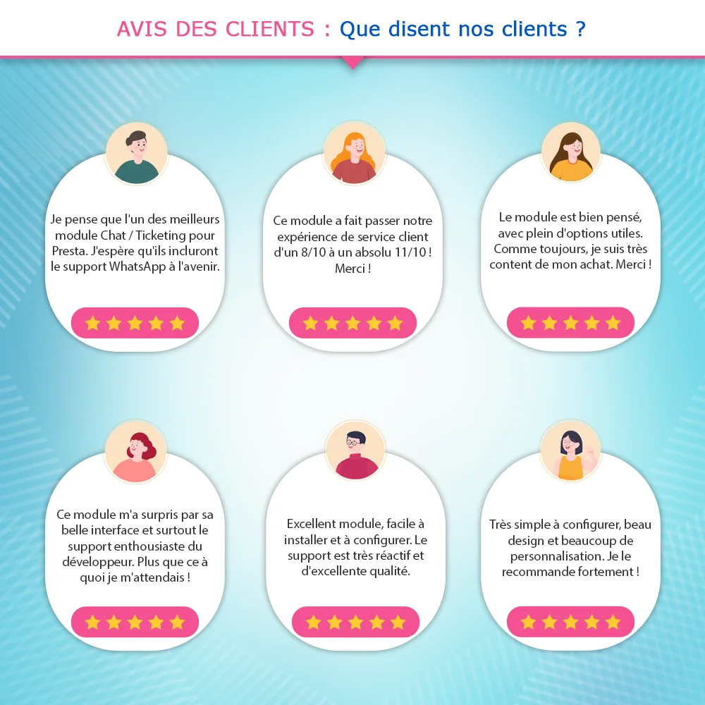 Avis des clients concernant notre module de chat en direct PrestaShop