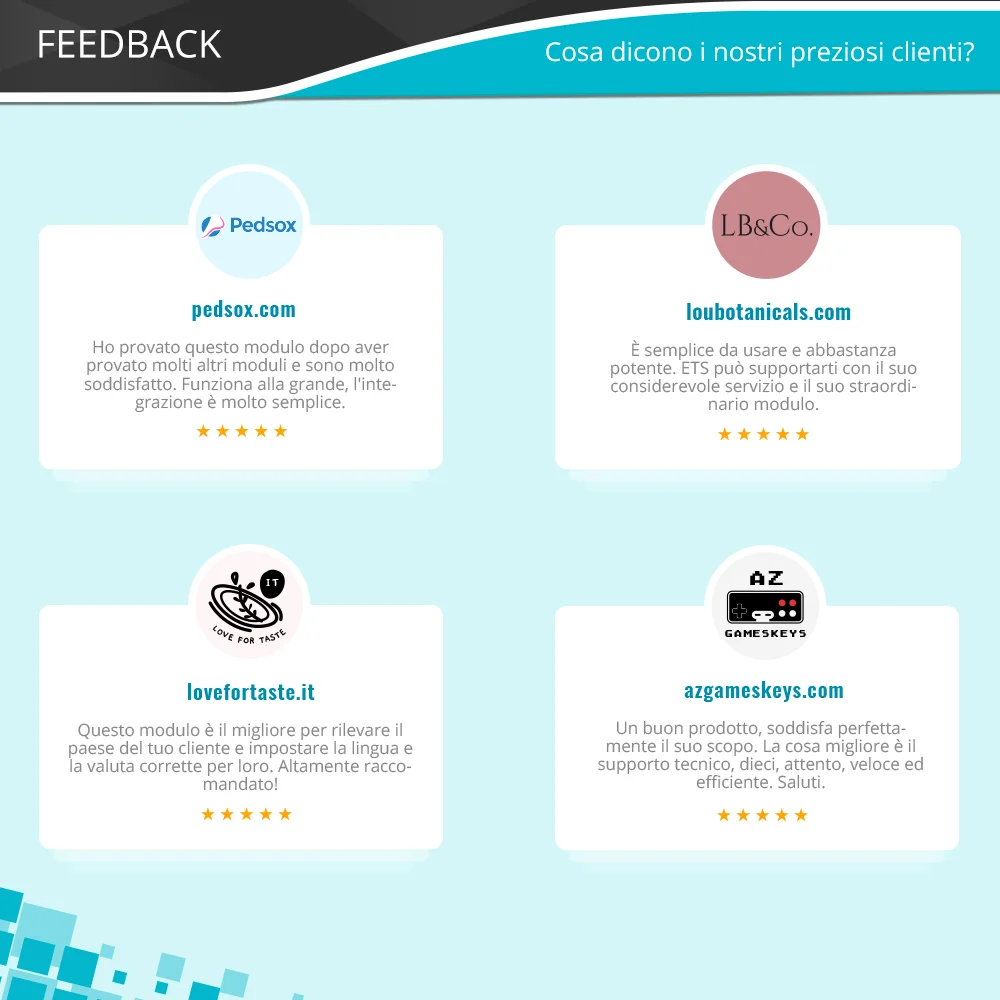 Feedback dei clienti sul nostro modulo di posizione di PrestaShop