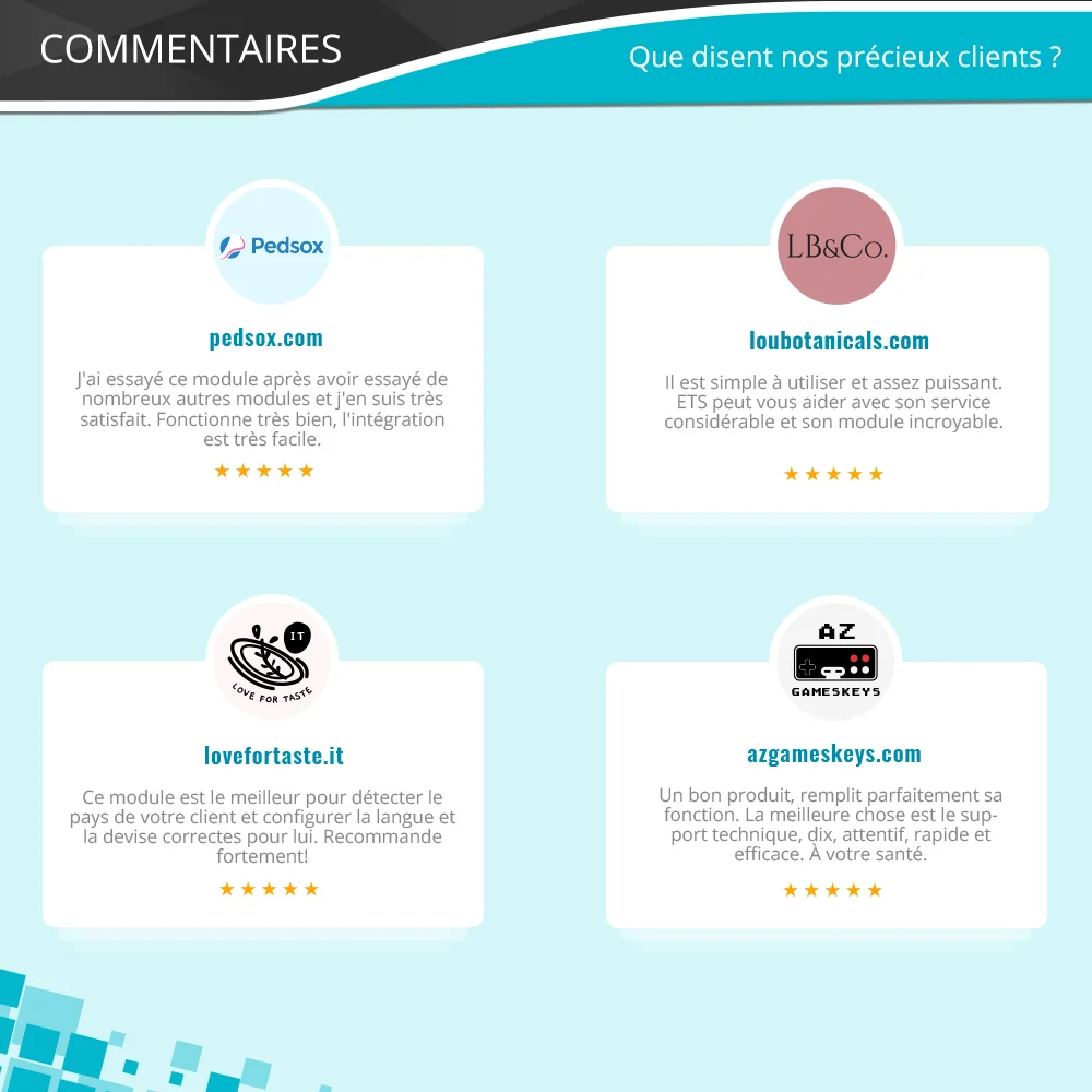 Avis des clients concernant notre module de localisation PrestaShop