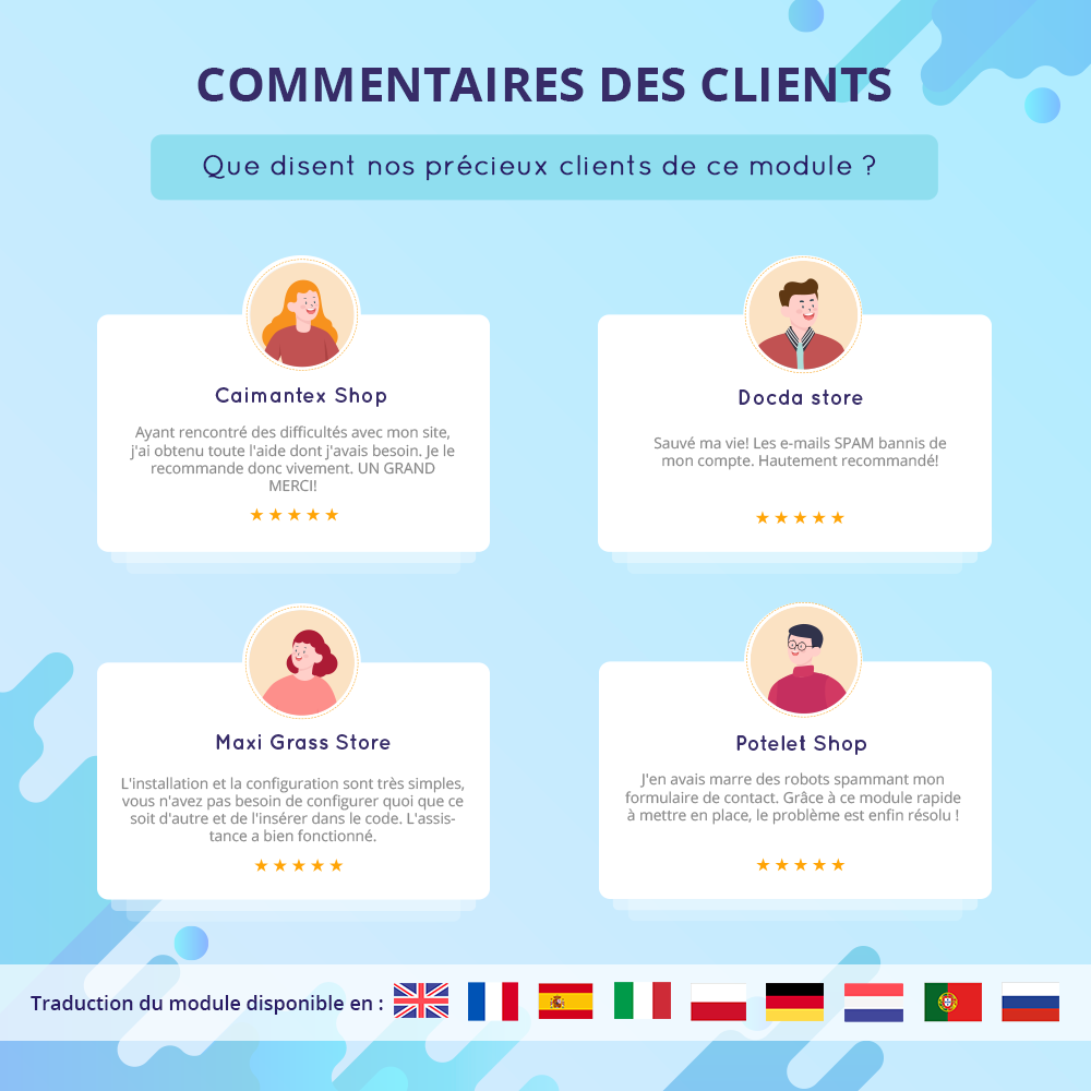 Avis des clients sur notre module captcha pour Prestashop