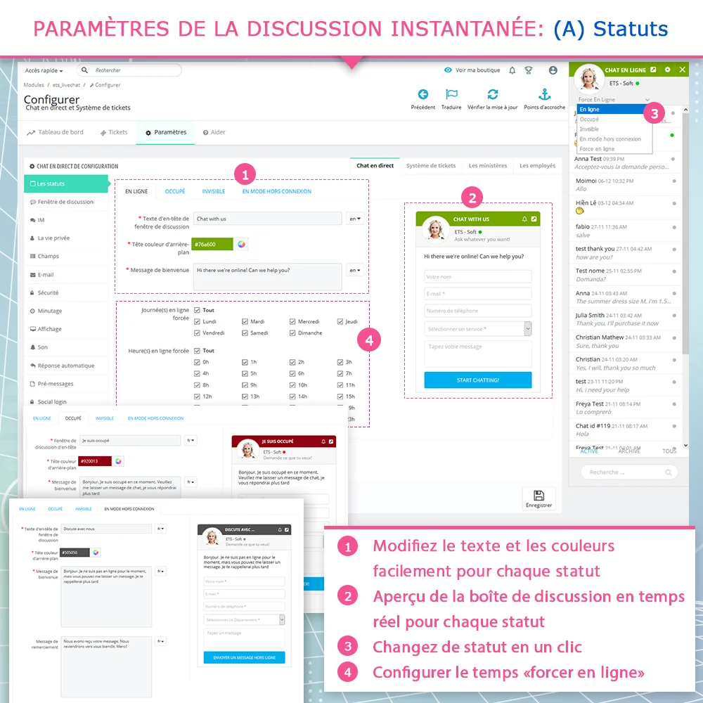 Paramètres des statuts de chat