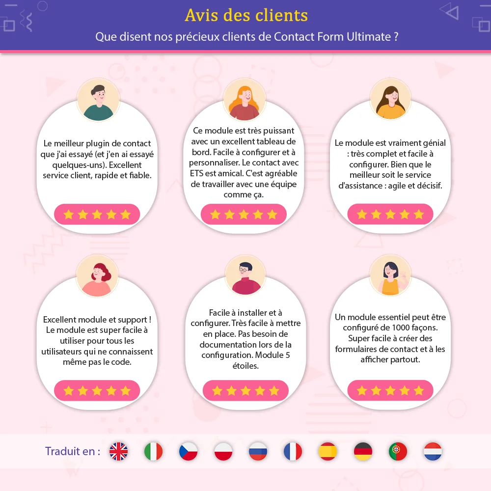 Avis des clients sur notre module de formulaire de contact personnalisé PrestaShop Avis des clients sur notre module de formulaire de contact personnalisé PrestaShop